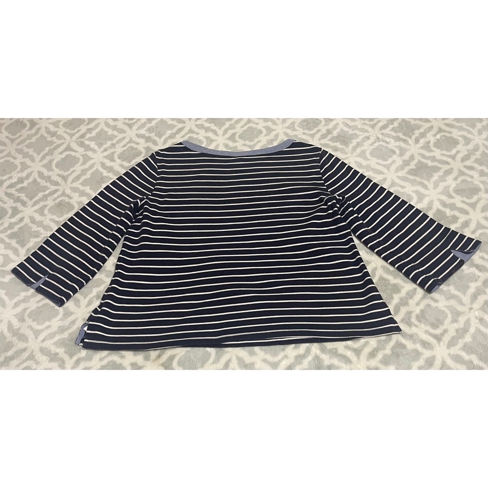 Nautica Mens XL Navy White Striped 100% Cotton 3/4 Sleeve Boat Neck Top - Picture 2 of 7
